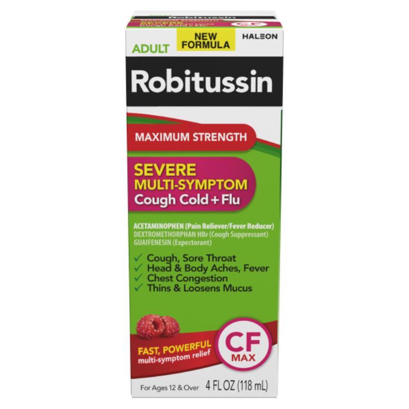 Robitussin Adult Severe Cough + Sore Throat Raspberry CF Max 4 oz.