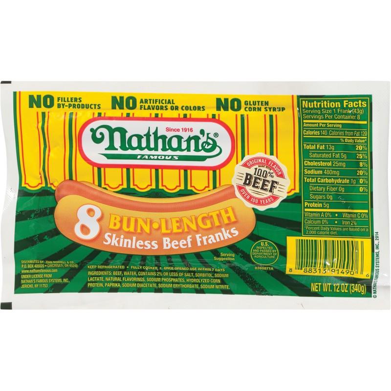 Nathan’s Skinless 8 Beef Franks 12 oz