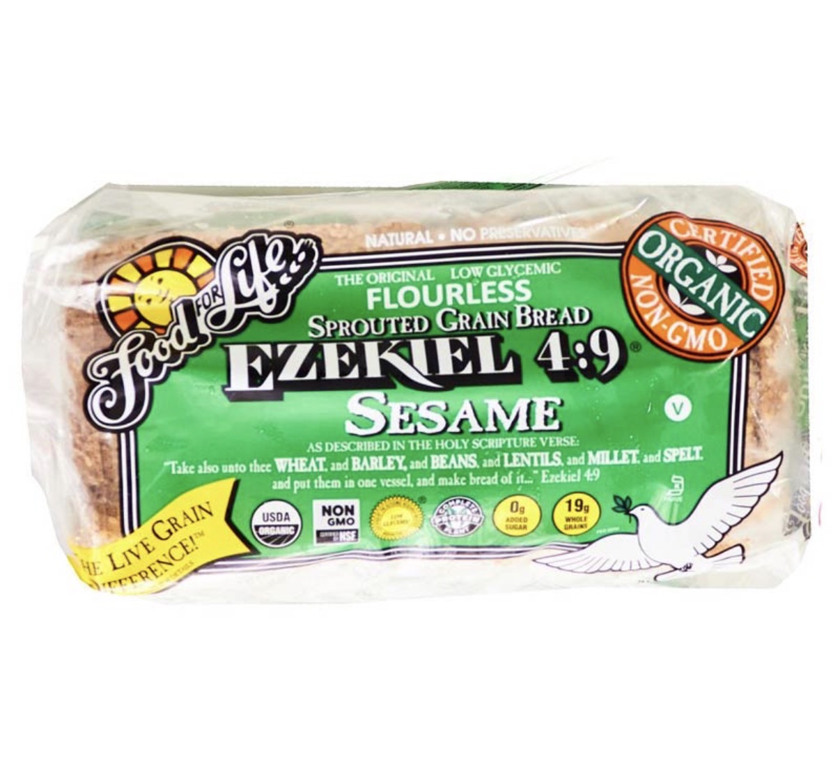 Food for Life Ezekiel 4:9 Sesame Flourless Sprouted Grain Bread 24 oz
