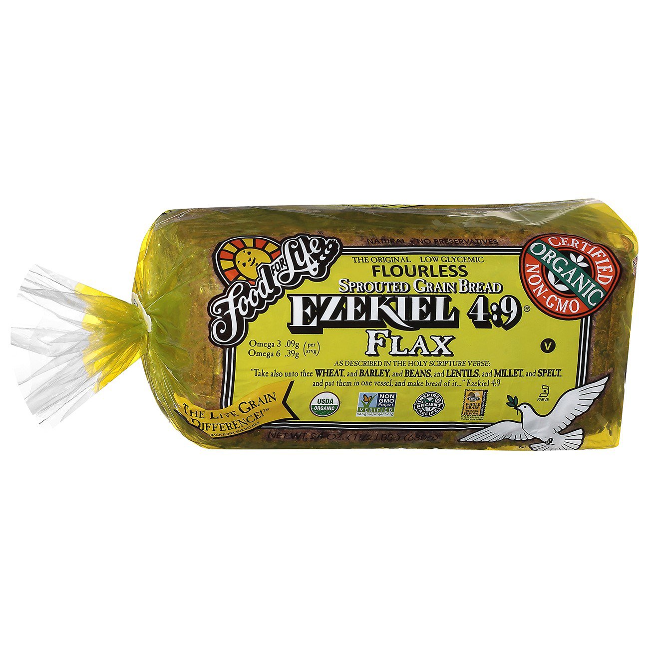 Food for Life Ezekiel 4:9 Flourless Sprouted Grain Bread with Flax 24 oz