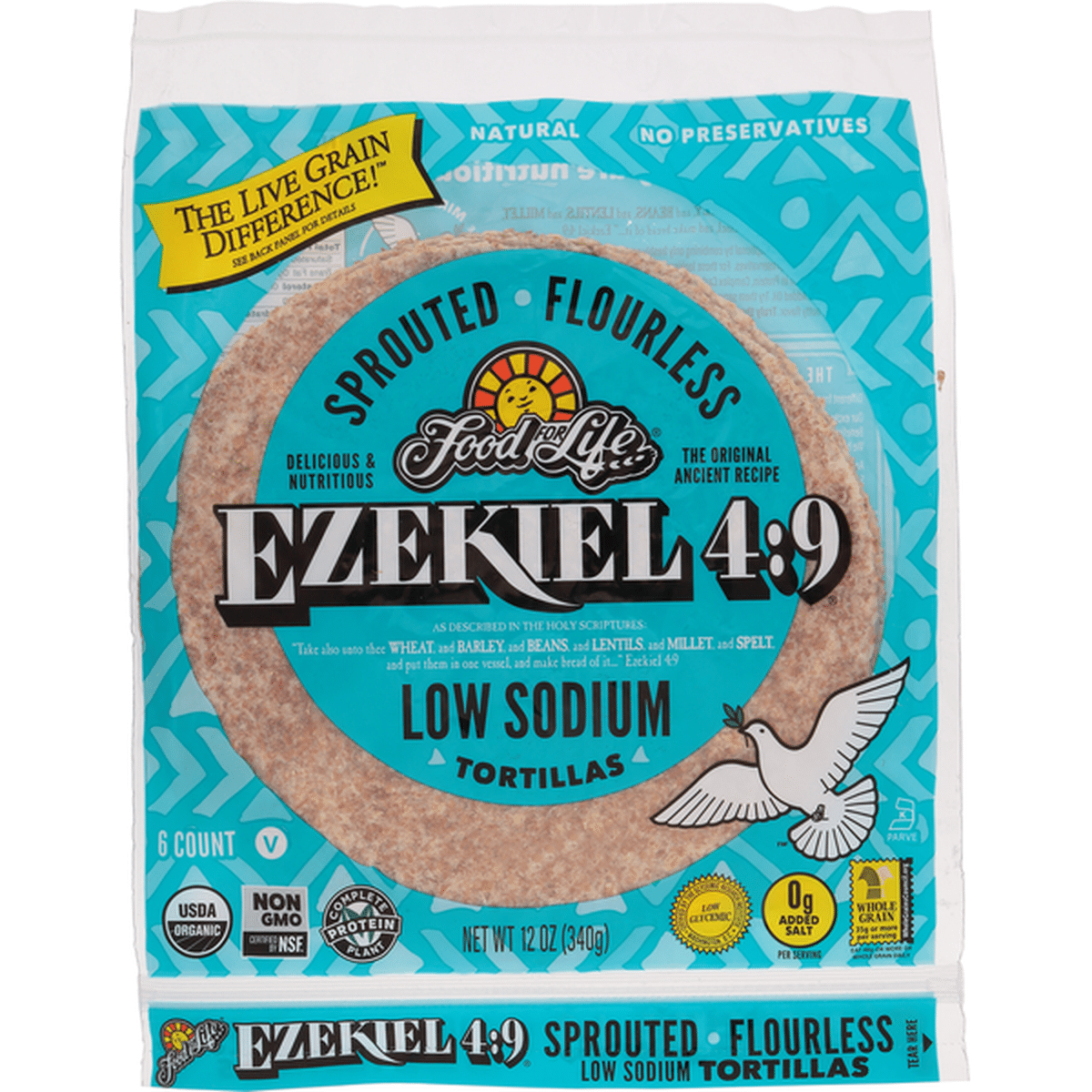 Food for Life Ezekiel 1:9 Sprouted Flourless Low Sodium Tortillas 12 oz