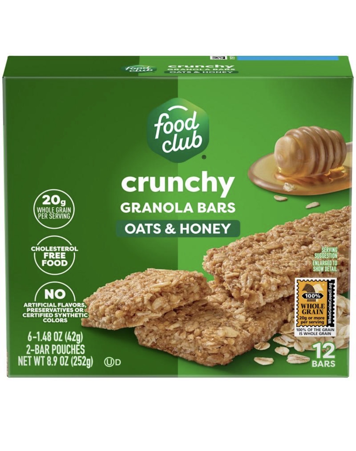 Food Club Oats & Honey Crunchy Granola Bars 12 ct
