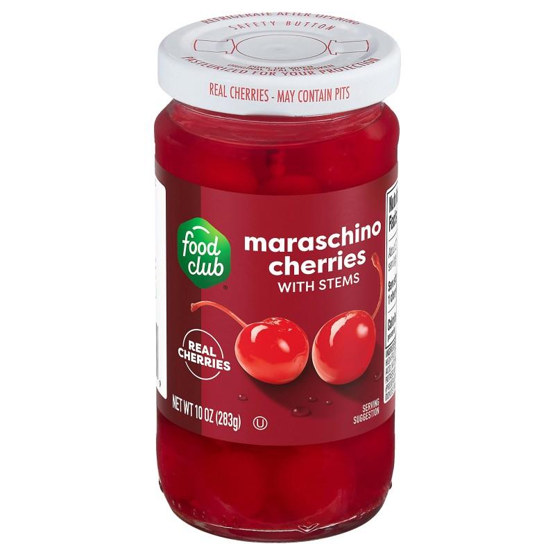 Food Club Whole Maraschino Cherries with Stems  10 oz