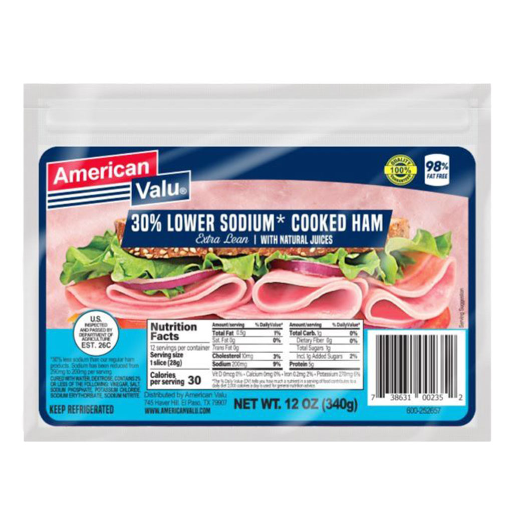 American Valu Cooked Ham Lower Sodium 12 oz