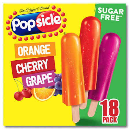 Popsicle Sugar Free Ice Pops Orange Cherry Grape 18 ct 
