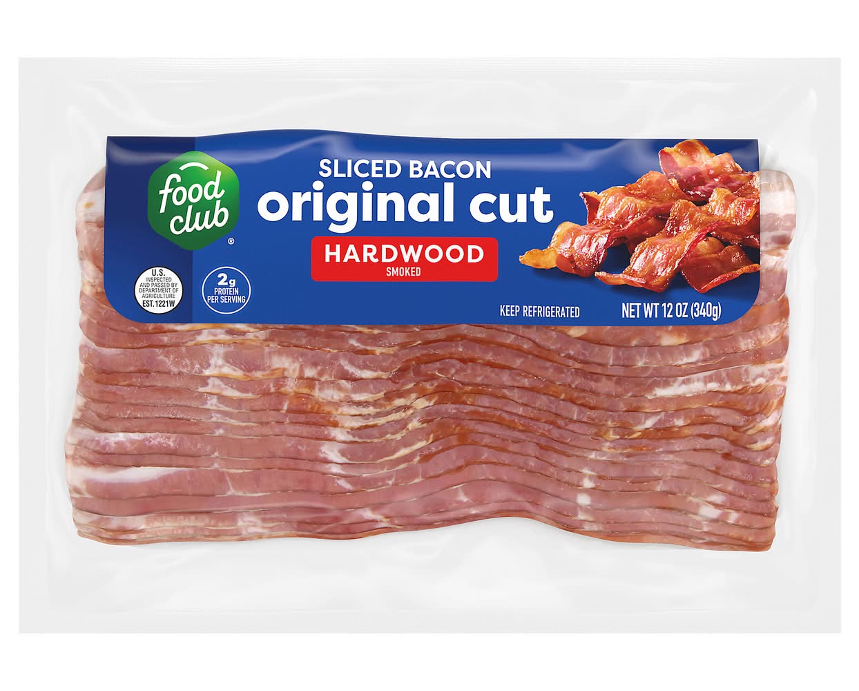 Food Club Sliced Bacon Original Cut Hardwood 12 oz