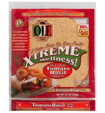 Olé! Xtreme Wellness Tomato Basil Tortilla Wraps 8 ct