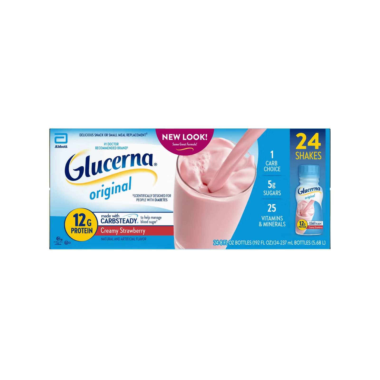 Glucerna Diabetic Nutritional Beverage Creamy Strawberry 24-8 oz