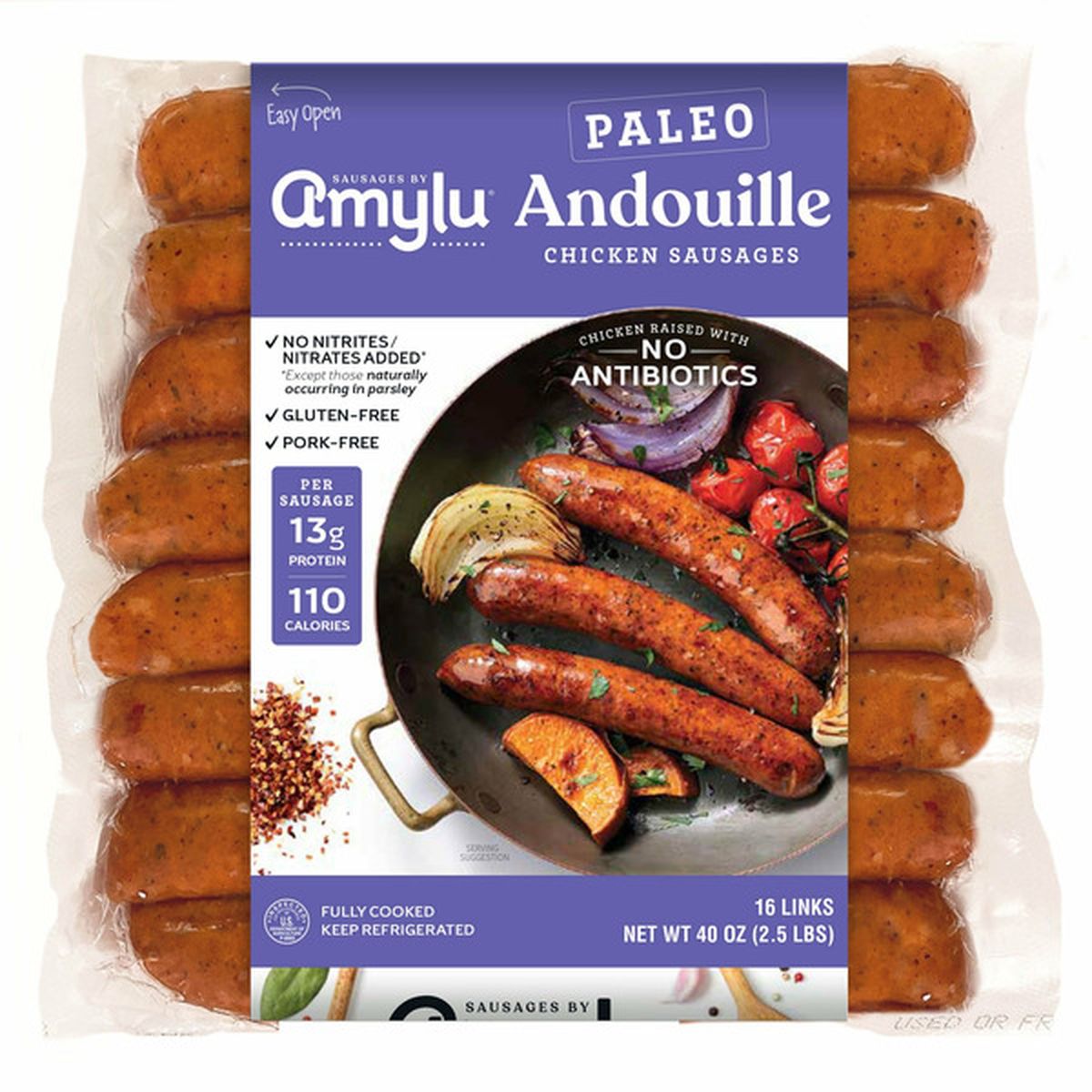 Amylu Paleo Andouille Chicken Sausage 2-1.25 lbs