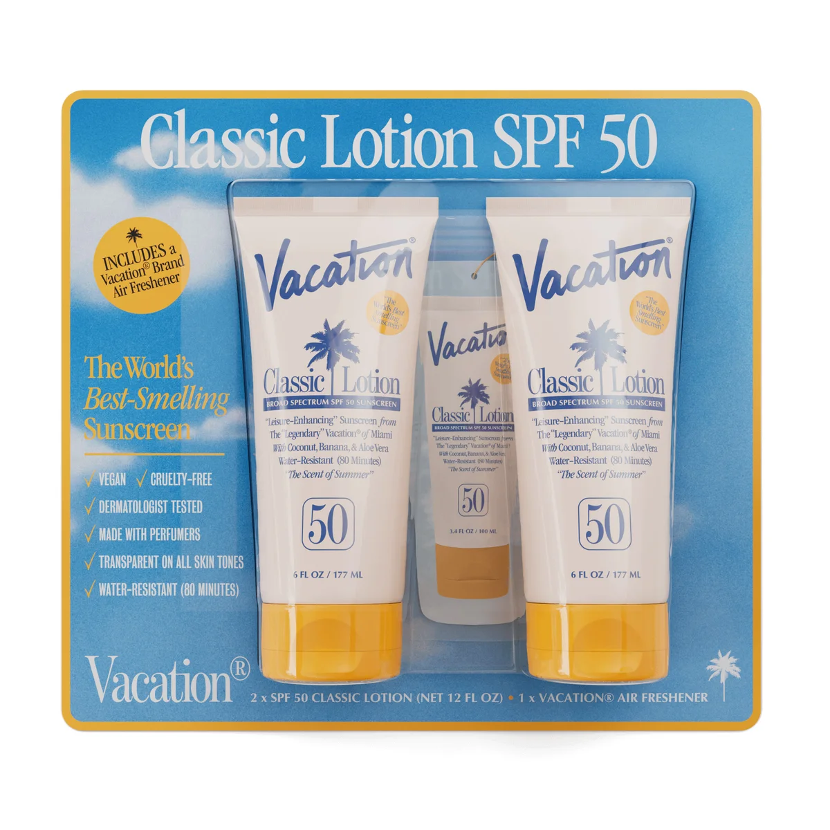 Vacation Classic SPF 50 Lotion 2-6 oz Lotions plus Air Freshener