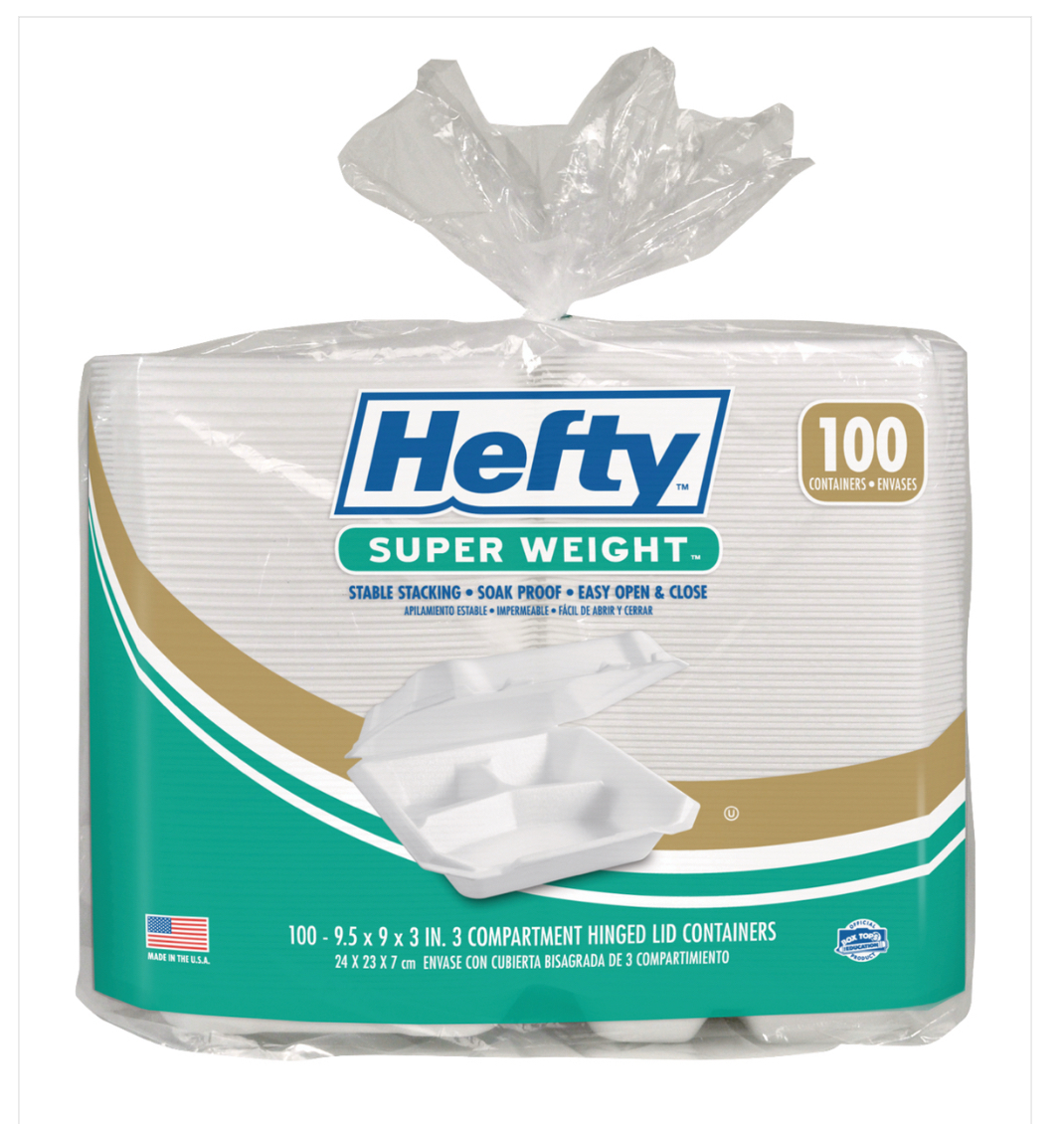 Hefty Super Weight 9” 3-Compartment Tray with Lid 100 ct