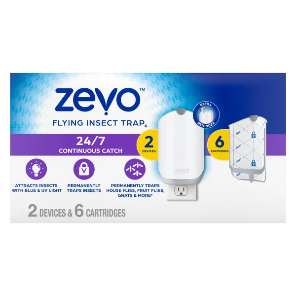 Zevo Flying Insect Trap 2 Devices + 6 Refills