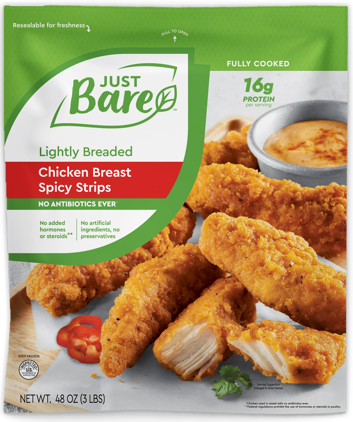 Just Bare Spicy Chicken Strips 3 lbs