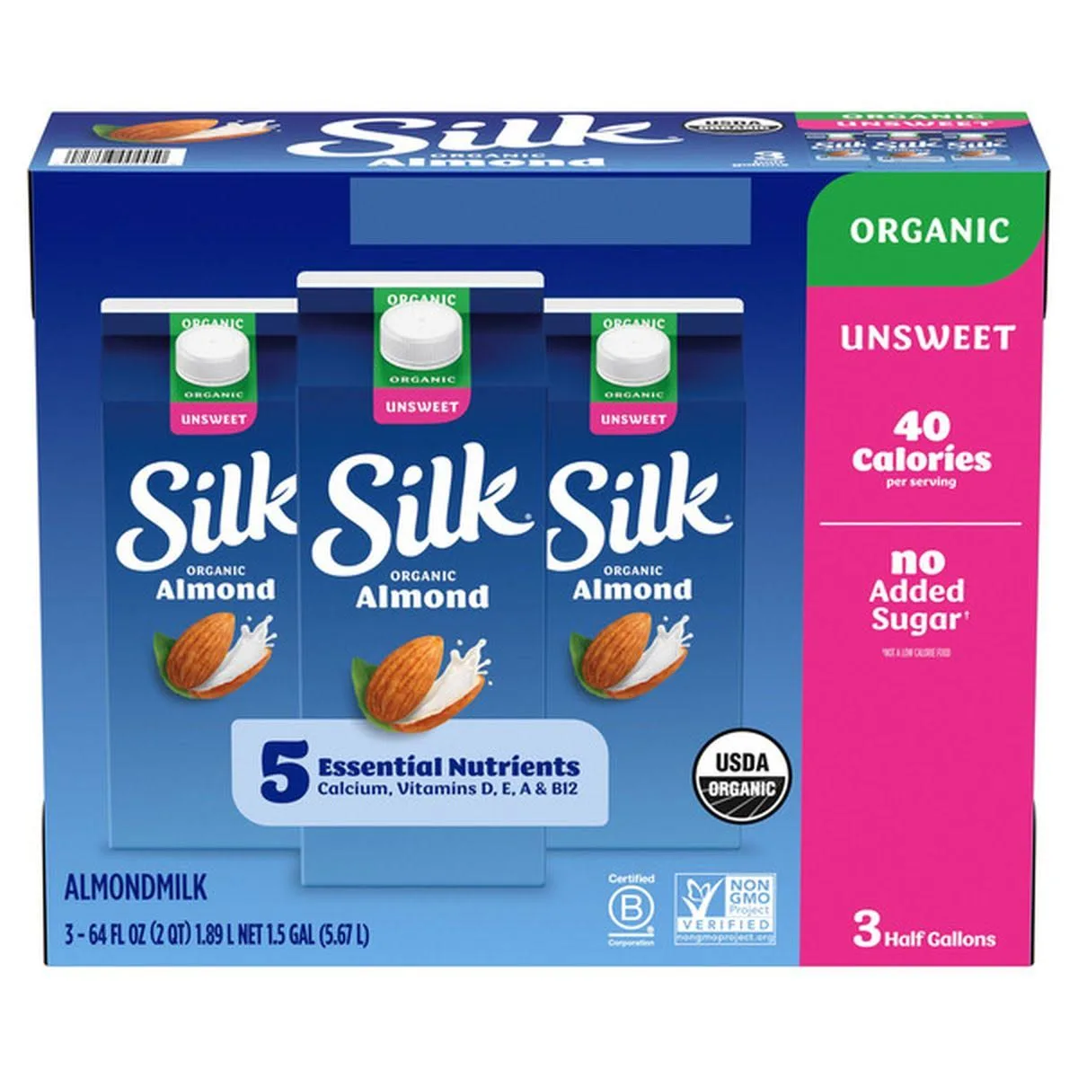 Silk Organic Unsweetened Almond Milk 3-64 oz