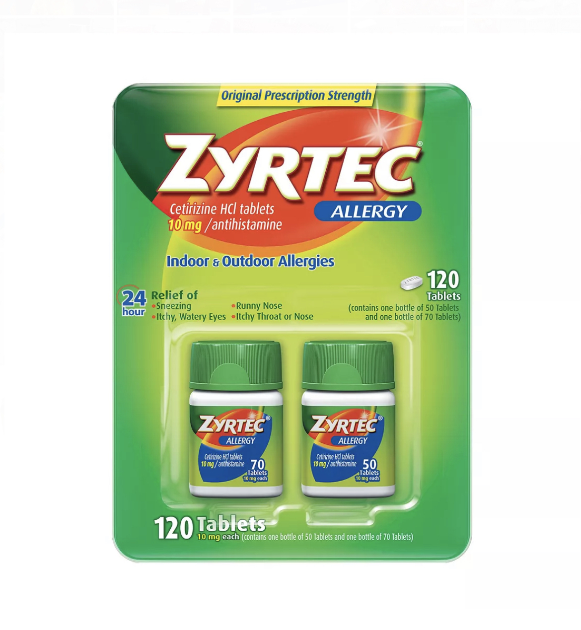 Zyrtec Antihistamine Cetirizine HC1 10 mg 120 ct