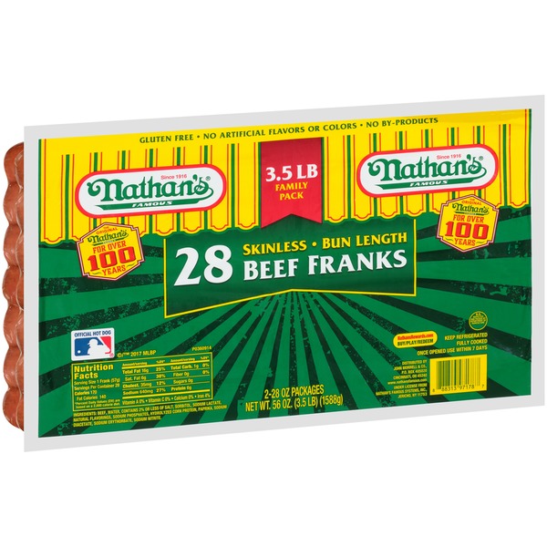 Nathan's All Beef Skinless Franks 3.5 lbs