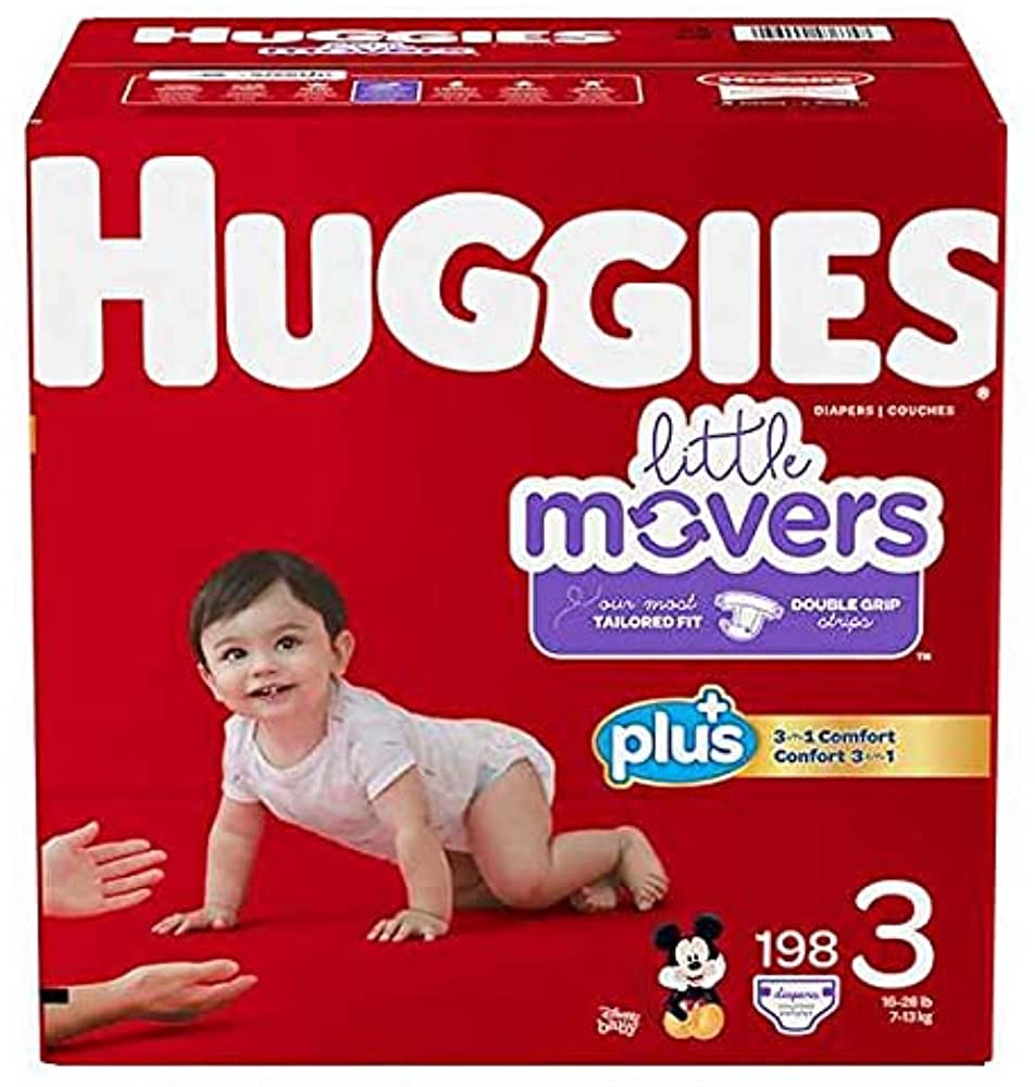 Huggies Plus Diapers Size 3 16-28 lbs 198 ct