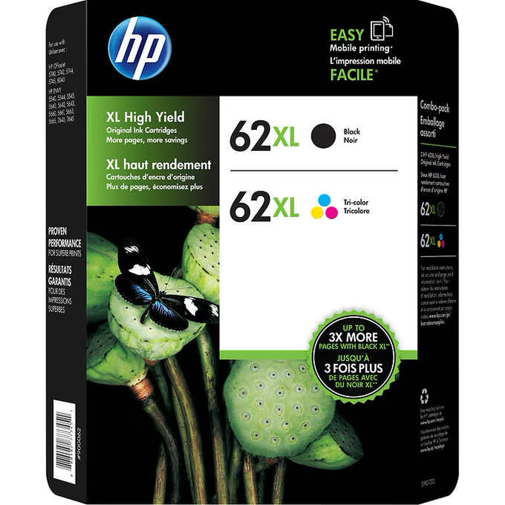 Hewlett-Packard 62XL High Capacity 1 Black/1 Tricolor 2 ct