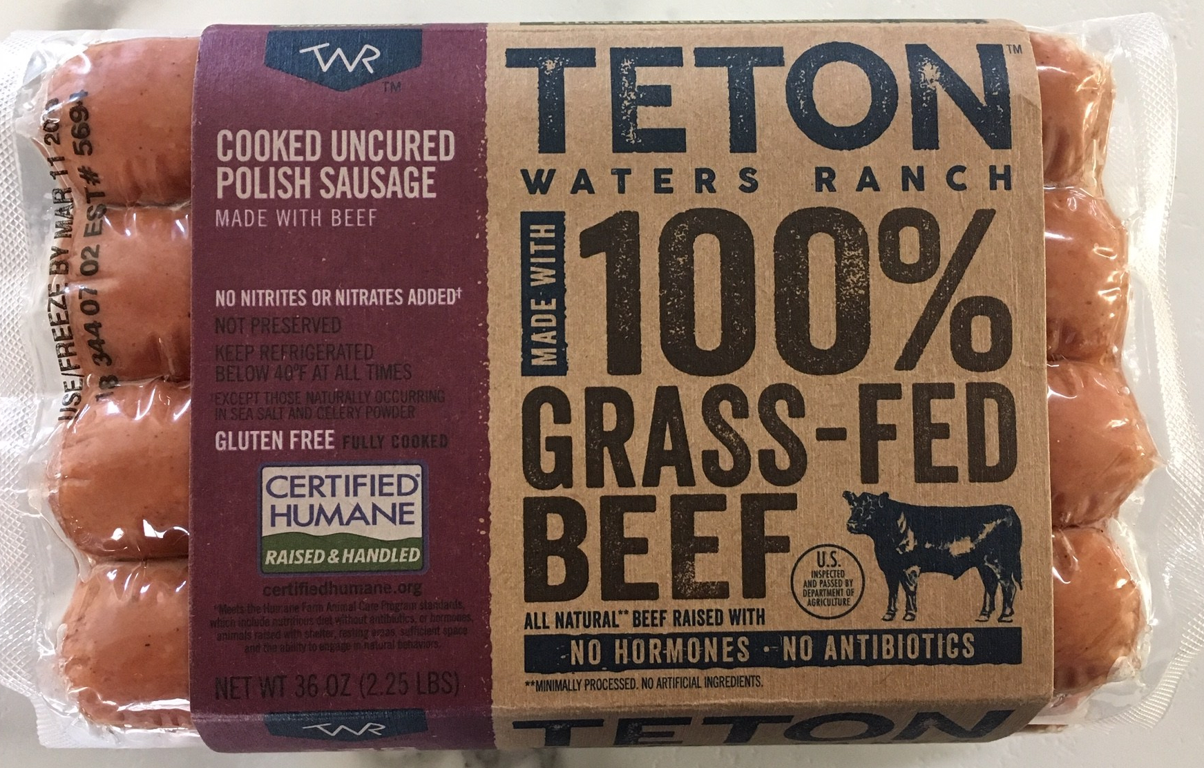 Teton Waters Ranch 100% Grass Fed Beef Polish Sausage 36 oz
